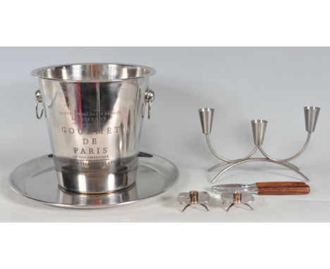 A retro vintage 20th Century French polished metal champagne / wine bucket of tapering form with etched lettering for Gourmet