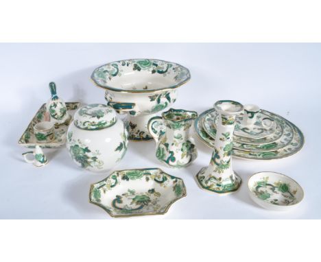 A collection of early 20th century Mason’s ironstone Chantreuse pattern ceramic ware to include three graduated plates, candl