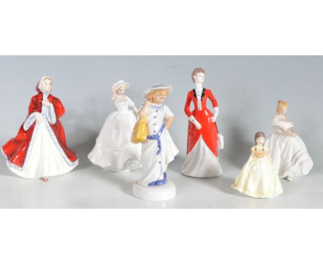 A collection of six vintage late 20th century porcelain figurines comprising of Royal Doulton Rachel HN2936, Samantha HN 2954