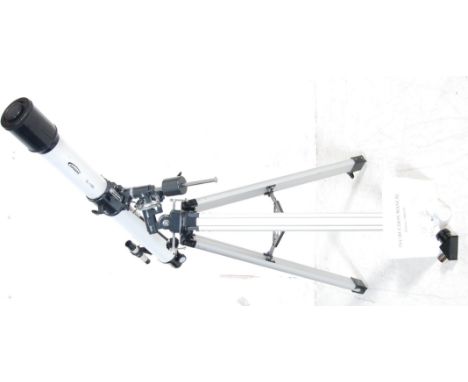A 21st Century Zennex 900 x 70 telescope having a white body complete with tripod and original instruction manual.