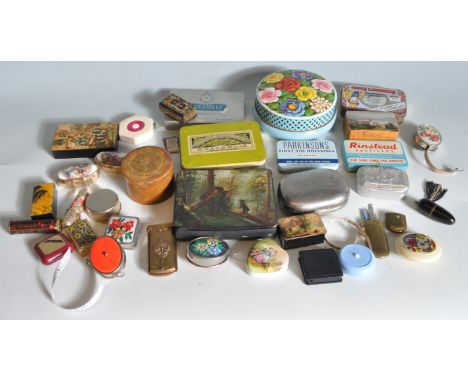 A collection of vintage 20th century tin boxes to include, Fishermans Friend, Golden Virginia, Piccadilly, Rinstead Pastilles