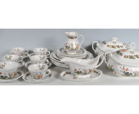 A large vintage retro 20th century Adams Ironstone Country Meadow pattern dinner service / tea set comprising of cups, saucer