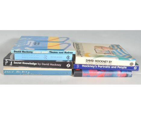 A collection of David Hockney art reference books to include Hockney on Art conversations with Pau Joyce, Portrait of David H