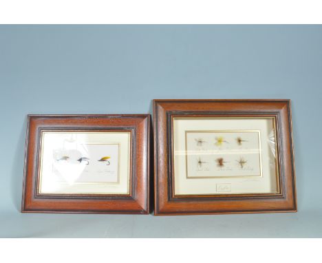 Two vintage retro limited edition fishing interests frame and glazed fishing hooks to include: White Drake, Yellow Drake, Gre