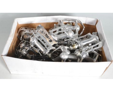A collection of twelve pairs of vintage 20th century metal bicycle&nbsp;pedals. Brands include MKS Sylvan, Mikishima, Kyokuto