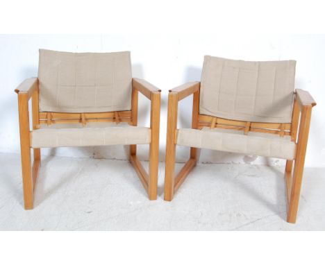 Karin Mobring - Ikea - Diana - &nbsp;A pair of vintage retro 20th century circa 1970’s solid pine and ivory cotton armchairs 