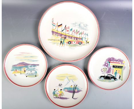 Ulmer Keramik - A rare set of four early 1960's Porsche Factory Gifts ceramic plates comprising of a larger serving plate dep