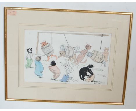 A vintage 20th century Louis Wain - The Obstacle Race picture print. The famous picture print depicting 11 cats on obstacle c