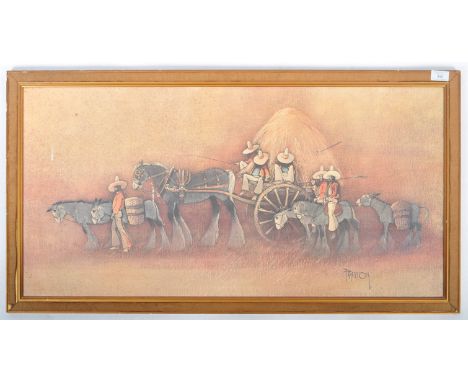 Colin F. Paynton (1946-1972) - The Hay Wagon - A retro vintage 20th Century 1970's oil painting print of rectangular form ent