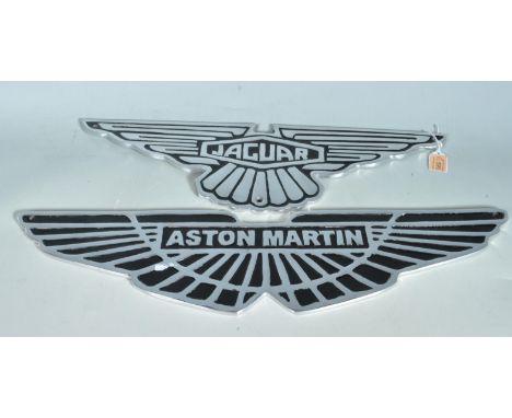 Two vintage style 20th century cast aluminium shop display point of sale advertising plaques comprising of a Aston Martin adv