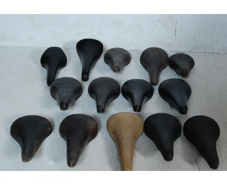 A collection of fourteen retro vintage late 20th century bicycle seats. Brands include Concor, Arius, Unicantor, Milremo and 