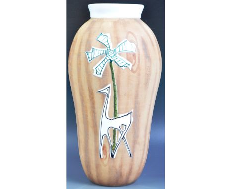 A retro vintage 1960's Italian studio art pottery ceramic vase in the manner of Fratelli Fanciullacci having a wood grain eff
