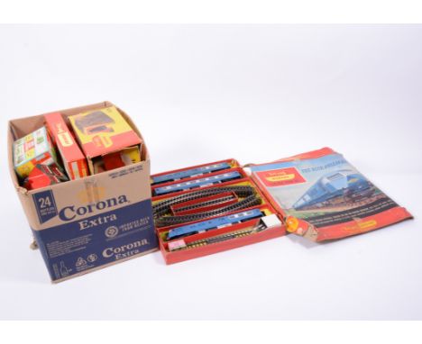 Tri-ang / Hornby 00 Gauge; The Blue Pullman set, along with another engine, coaches, track and wagons. 