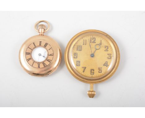 A gold-plated demi hunter pocket watch, 40mm white enamel dial with a roman numeral chapter ring and subsidary seconds dial, 