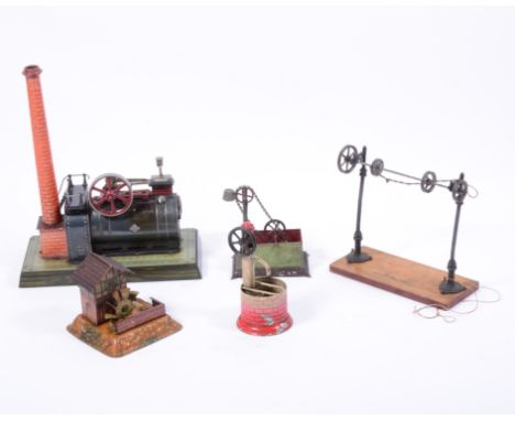Bing Germany steam stationary engine with GBN Bavia side plate, 28cm long chimney, 6cm flywheel, on a 26cm long base, along w