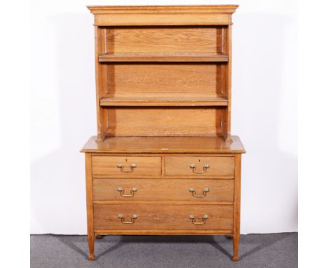 Oak chest of drawers, fitted with two short and two long drawers, adapted as a dresser, with a two-shelf rack, width 107cm.