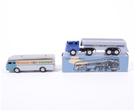 Marklin Autos Miniatures diecast models; Phoenix Kastenwagen no.8017, unboxed and a Treibstoff-Tankwagon "Aral Aralin" no.803