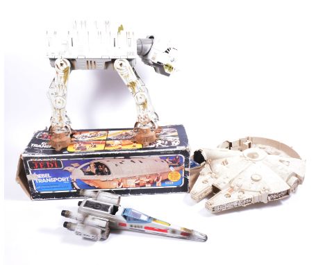 Vintage Star Wars vehicles; including Rebel Transporter by Palitoy boxed, Milennium Falcon, At-At and others. 