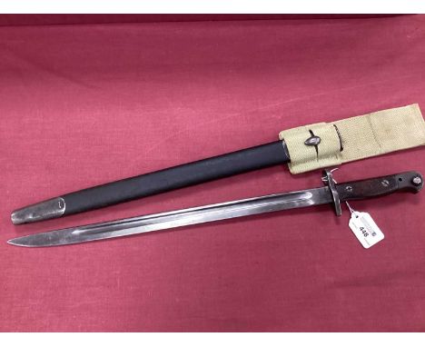 WWI British Pattern 1907 Bayonet, blade stamped with Royal cypher, broad arrow, inspector marks and maker mark Wilkinson, wit