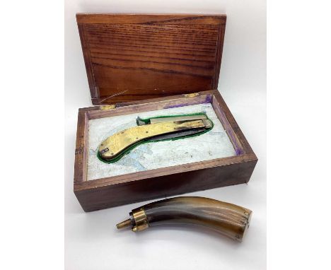 James Rodgers Sheffield Percussion Knife Pistol, 9cm octagonal barrel with proof marks, two folding blades, horn side scales,