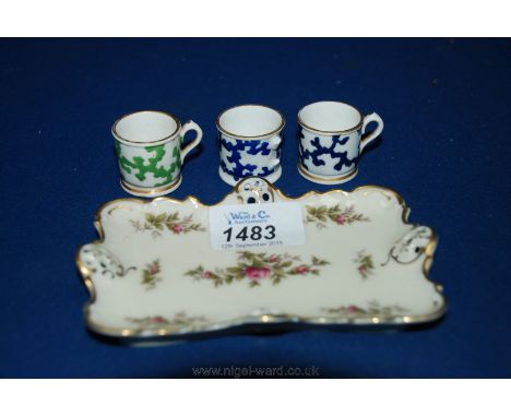 A Rosenthal '' moosrose''  - Moliere Nos. 2984 oblong trinket Dish, 5 1/4 x 3 1/2" plus three miniature mugs, one a/f. 