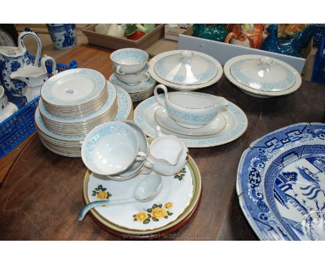 A Royal Doulton ''Hampton Court'' Dinner Service comprising eight dinner, eight dessert and eight side plates, six soup bowls