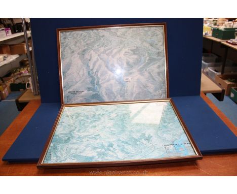 Two framed Prints of Maps of Brecon Beacons and Forest of Dean.