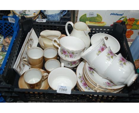 A Royal Kent Teaset for six, five R & S coffee Cans and saucers with cavalier scenes, Royal Crown Duchy pen tray, Minton jug,
