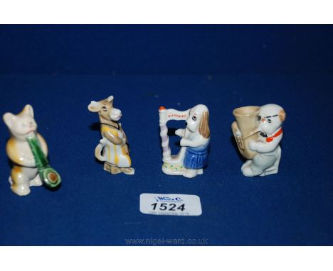 Three 1950's Wade Animal Band figures from the Drum Box Series, Jem the Tuba playing Bulldog, Harpy the Harp playing Dog and 