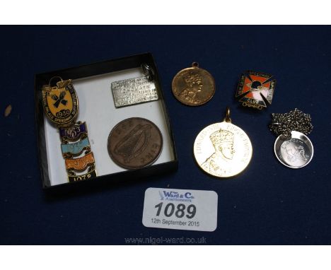 Miscellaneous enamel Speedway Club Badges, etc. a Rowntrees commemorative Medal George VIII plus another.