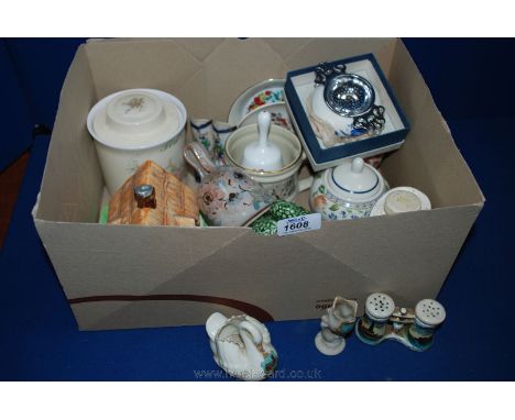 A quantity of china including Wade gin Decanter, Lord Nelson pottery tea strainer and bowl (boxed), green Sylvac parsley lidd