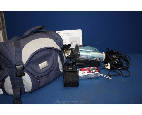 A Samsung 8 mm Camcorder with charger and instruction book in an Antler camera bag together with a Canon Powershot A430 4 mp.