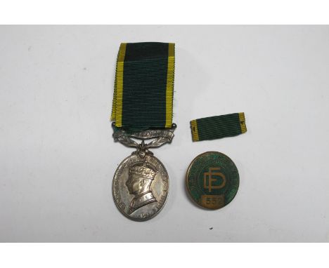 A George VI Boxed Territorial Efficiency Medal to 4742987 Cpl L. Castle, Yorks and Lancs Regiment, plus an enamel National Se