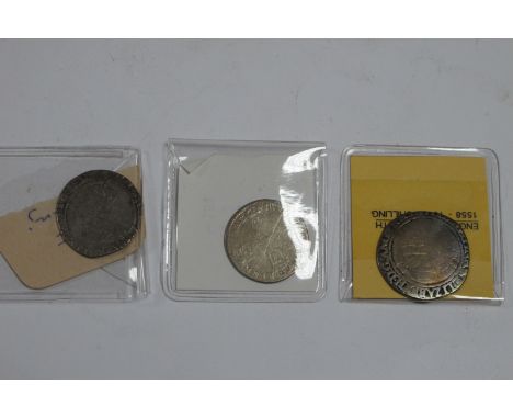 Two Queen Victoria Elizabeth One Shillings, (4.6g), poor - lacking most portrait detail, (4.3g) edge inscription mostly missi