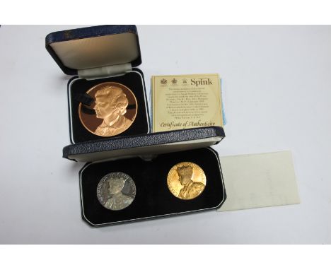A Spink Margaret Thatcher Commemorative Bronze Medallion 'Visit to The Falklands Islands 1983', together with a King Edward D