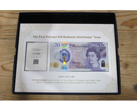 A Westminster Presentation The First Polymer Twenty Pounds Banknote, date stamp issue, UK 2020 JMW Turner Banknote, S/N CA31 