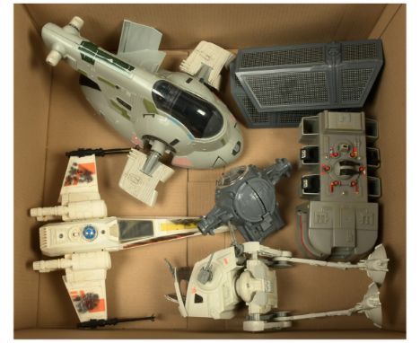 Selection of Kenner Star Wars vintage vehicles including Darth Vader's TIE Fighter, X-Wing Fighter, Imperial Troop Transporte