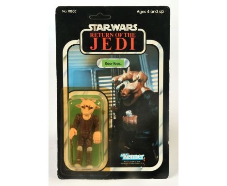 Kenner Star Wars vintage Return of the Jedi Ree-Yees 3 3/4" figure, Near Mint, within Excellent (yellowed) bubble, upon Good 