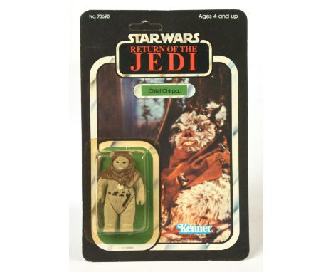 Kenner (Japan sticker) Star Wars vintage Return of the Jedi Chief Chirpa 3 3/4" figure, Mint, within Excellent (yellowed) bub