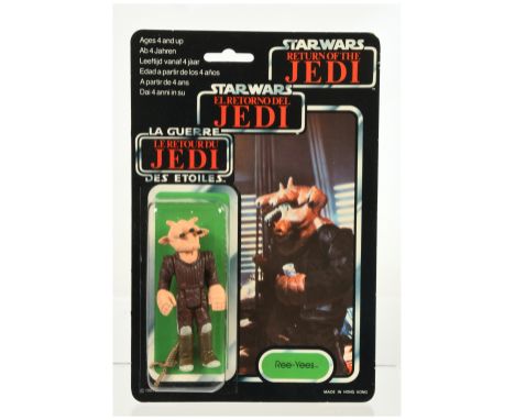 Palitoy Star Wars vintage Return of the Jedi Tri-Logo Ree-Yees 3 3/4" figure, Near Mint, within Excellent (light dent) bubble