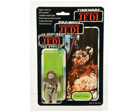Palitoy Star Wars vintage Return of the Jedi Tri-Logo Chief Chirpa 3 3/4" figure, Near Mint, within Near Mint bubble, upon Ex