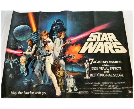 Star Wars 1977 vintage Chantrell post-Oscar UK quad poster, folded and subsequently rolled, some creases, edges / corners hav