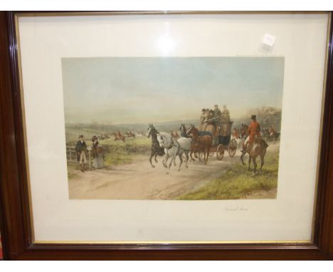 After Hayward Hardy, Hounds First, a coloured print, 53 x 70cm and a companion, Forward Away, a pair; after L S Lowry, Coming