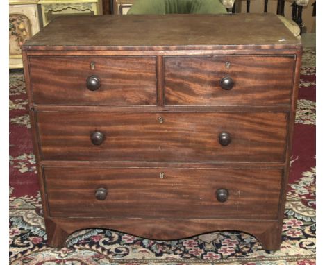 A 19th century mahogany straight front chest of two short and two long drawers on bracket feet, 92cm wide.