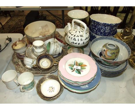 A Royal Doulton Ophelia decorated bowl, 25cm diameter, 11cm high, a collection of Aynsley and Paragon decorative cups and sau