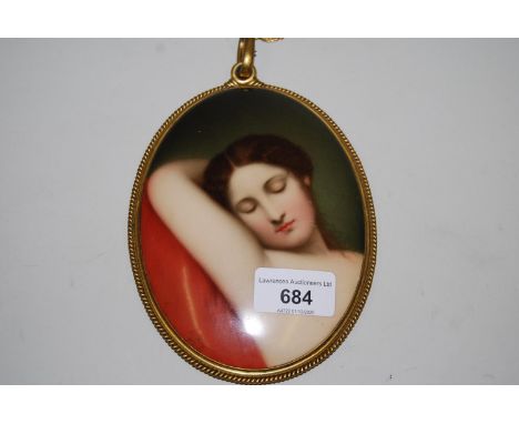 Austrian porcelain plaque painted with a portrait of a sleeping girl, signed F. Wagner Wein, in a double sided ormolu mount, 
