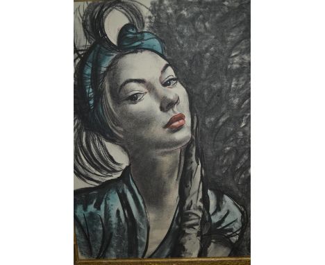 Mixed media, portrait of a lady in Art Deco style, signed Shepherd and inscribed verso ' Emma by Shepherd ', 14.5ins x 10.75i