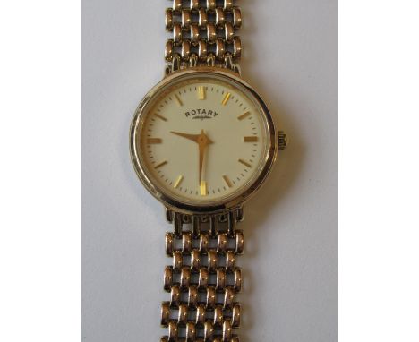 Ladies 9ct gold cased Rotary quartz wristwatch with integral articulated 9ct gold braceletGross Weight = 30.7g 