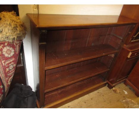 Victorian mahogany open bookcase with two adjustable shelves on a plinth base, 48ins wide, 46ins high, 12.5ins deepSome light