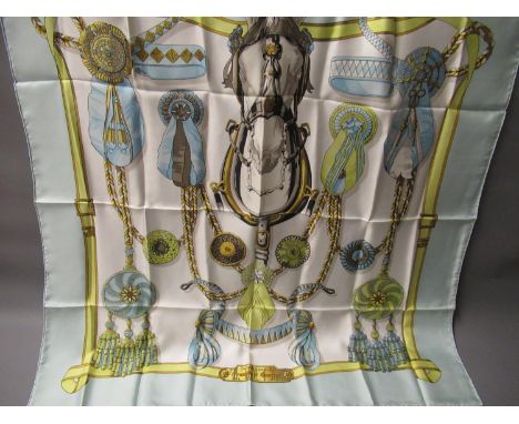Hermes ' Frontaux et Cocardes ' ladies silk scarf, 90cms square, in original box 